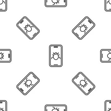 Grey line System bug on mobile icon isolated seamless pattern on white Stockillustratie