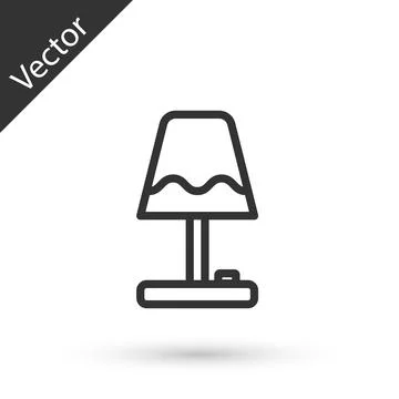 Grey line Table lamp icon isolated on white background. Vector Stock Illustration