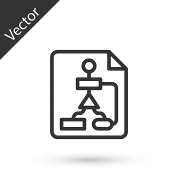 Grey line Tile flowchart for program design or process management plan icon Illustration