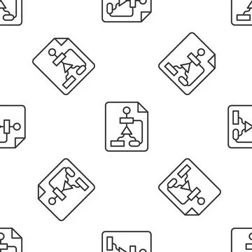 Grey line Tile flowchart for program design or process management plan icon Stock Illustration