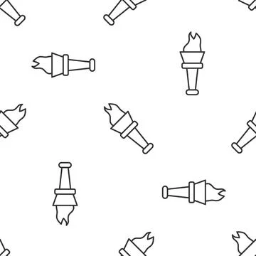 Grey line Torch flame icon isolated seamless pattern on white background. Symbol 库存插图