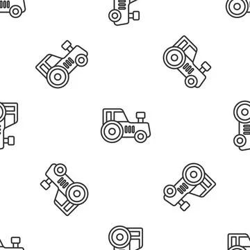 Grey line Tractor icon isolated seamless pattern on white background. Vector Illustrazione stock