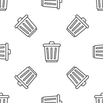 Grey line Trash can icon isolated seamless pattern on white background. Garba Stock Illustration