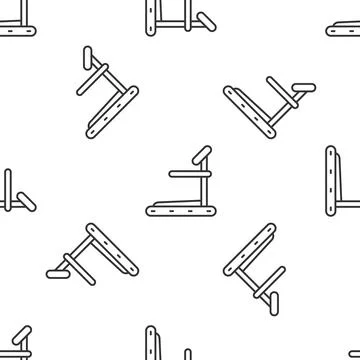 Grey line Treadmill machine icon isolated seamless pattern on white backgroun Illustrazione stock
