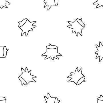Grey line Tree stump icon isolated seamless pattern on white background.  Vec Stock Illustration