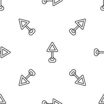 Grey line Triangle warning blank icon isolated seamless pattern on white back Stock Illustration