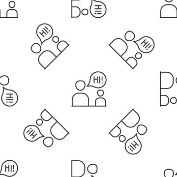 Grey line Two sitting men talking icon isolated seamless pattern on white bac Illustrazione stock