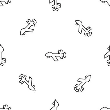 Grey line UAV Drone icon isolated seamless pattern on white background. Military Stock Illustration