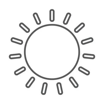 Grey line vector sun icon isolated on white background Stock Illustration