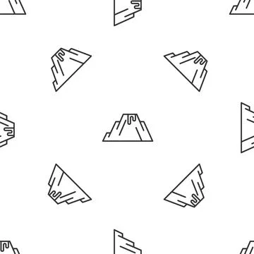 Grey line Volcano eruption with lava icon isolated seamless pattern on whit.. Stock Illustration