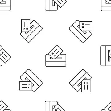 Grey line Vote box or ballot box with envelope icon isolated seamless pattern on Stock Illustration