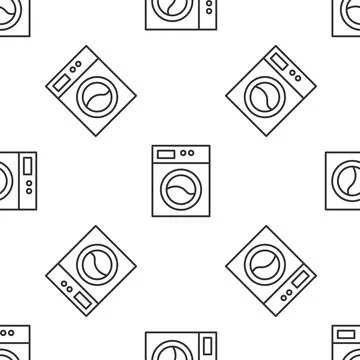 Grey line Washer icon isolated seamless pattern on white background. Washin.. Stock Illustration