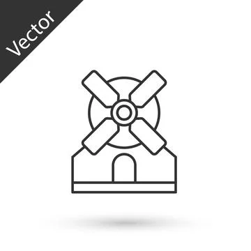 Grey line Windmill icon isolated on white background. Vector Stock Illustration