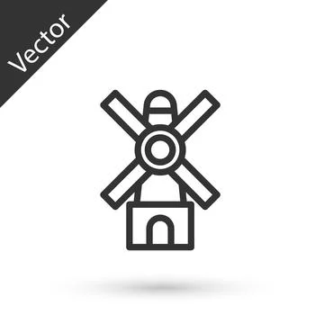 Grey line Windmill icon isolated on white background. Vector Stock Illustration