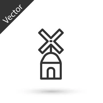Grey line Windmill icon isolated on white background. Vector Stock Illustration