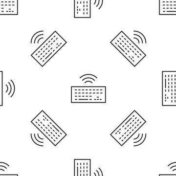 Grey line Wireless computer keyboard icon isolated seamless pattern on white Stock Illustration