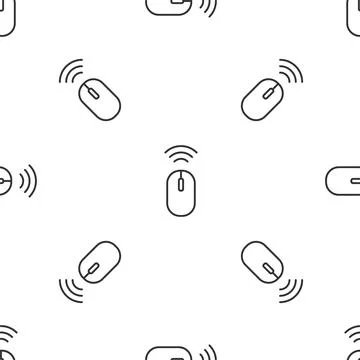 Grey line Wireless computer mouse system icon isolated seamless pattern on white Stock Illustration