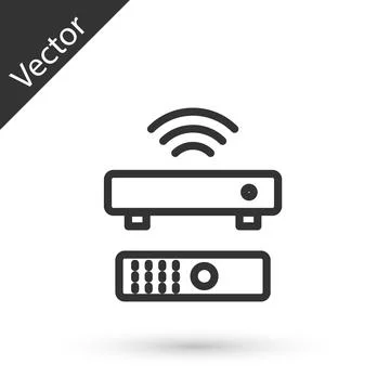 Grey line Wireless multimedia and TV box receiver and player with remote 스톡 일러스트