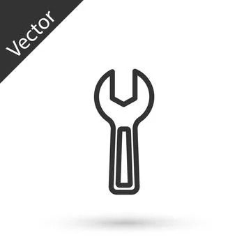 Grey line Wrench spanner icon isolated on white background. Vector Illustrazione stock