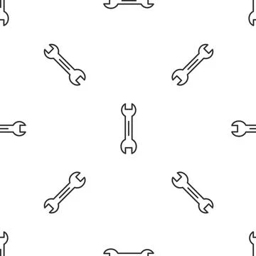 Grey line Wrench spanner icon isolated seamless pattern on white background 스톡 일러스트
