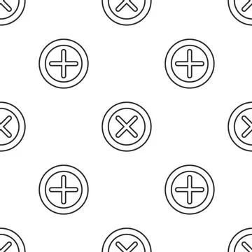Grey line X Mark, Cross in circle icon isolated seamless pattern on white Stock Illustration