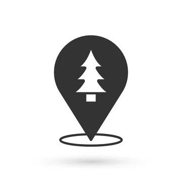 Grey Location of the forest on a map icon isolated on white background. Vector Stock Illustration