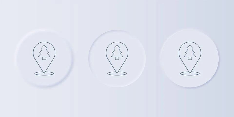 Grey Location of the forest on a map icon isolated on grey background. Set .. Stock Illustration