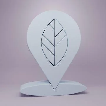 Grey Location pin with leaf inside icon isolated on purple background. Mini.. Illustrazione stock