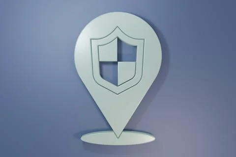 Grey Location shield icon isolated on purple-blue background. Insurance con.. Stock Photos