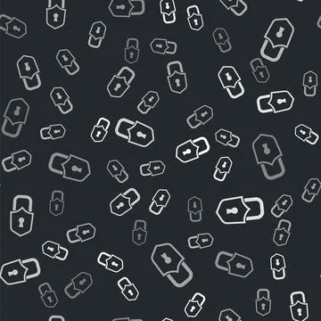 Grey Lock icon isolated seamless pattern on black background. Padlock sign Stock Illustration