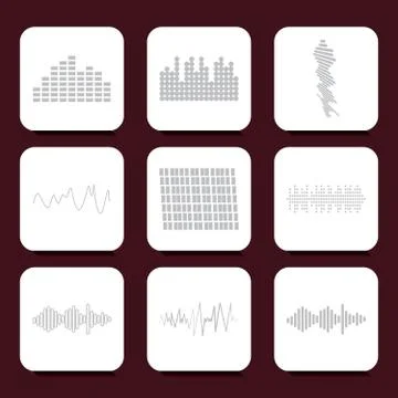 Grey logo equalizer. Pulse music player elements. Audio wave logo. Isolated d Stock Illustration