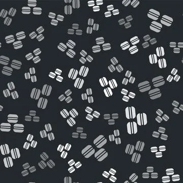 Grey Macaron cookie icon isolated seamless pattern on black background. Macaroon Stock Illustration