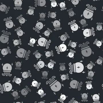 Grey Magic ball icon isolated seamless pattern on black background. Crystal.. Stock Illustration