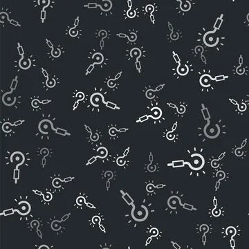 Grey Magic wand icon isolated seamless pattern on black background. Star shape Illustrazione stock