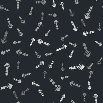 Grey Magic wand icon isolated seamless pattern on black background. Star shape Stock Illustration