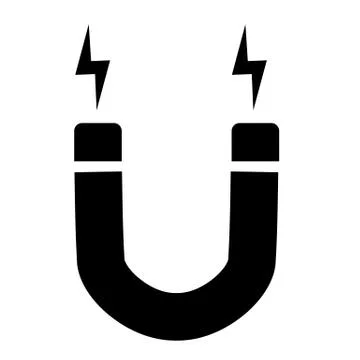 Grey magnet icon on white background. magnet with lightning symbol. magnet sign. Stock Illustration