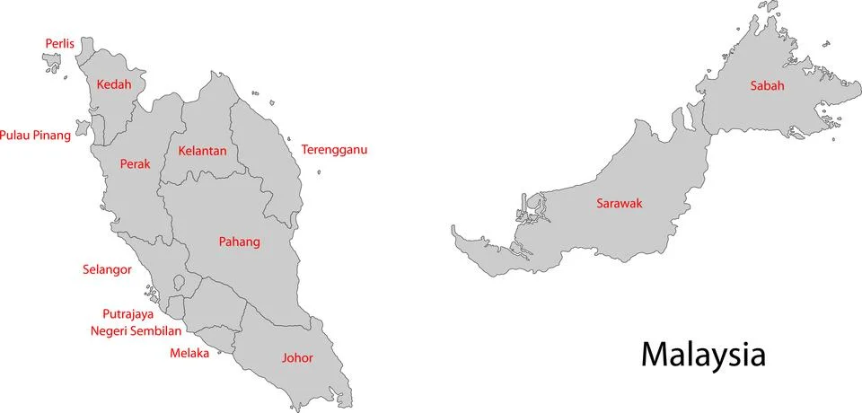 Grey Malaysia map Stock Illustration