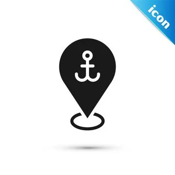 Grey Map pointer with anchor icon isolated on white background. Vector Stock Illustration