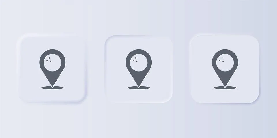 Grey Map pointer with bowling ball icon isolated on grey background. Sport .. Stock Illustration