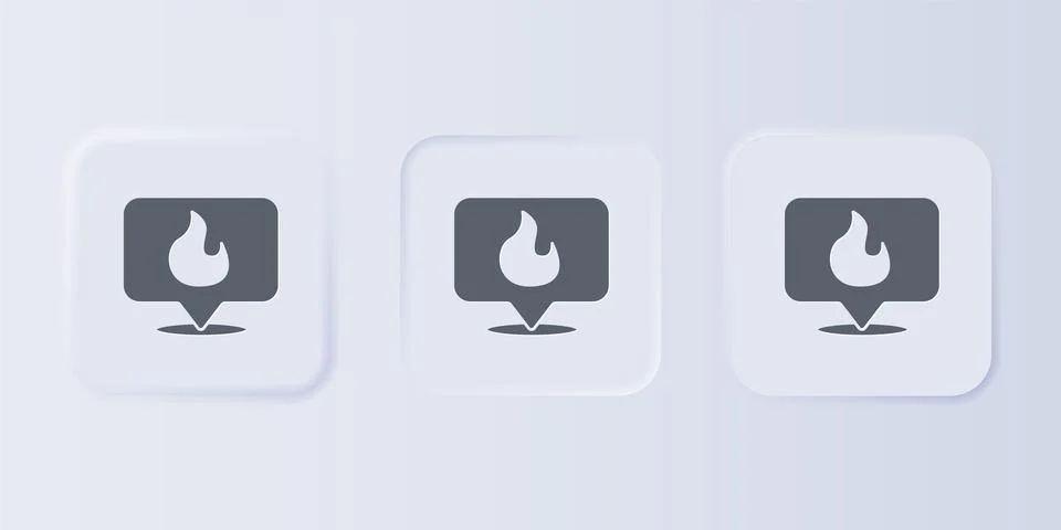 Grey Map pointer with fire flame icon isolated on grey background. Fire nea.. 库存插图