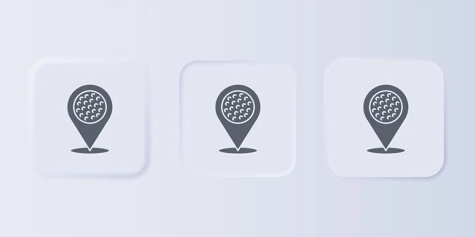 Grey Map pointer with golf sport club icon isolated on grey background. Set.. Stock Illustration