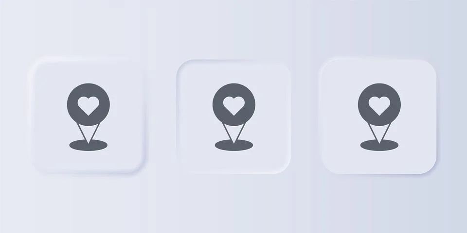 Grey Map pointer with heart icon isolated on grey background. Valentines da.. Stock Illustration