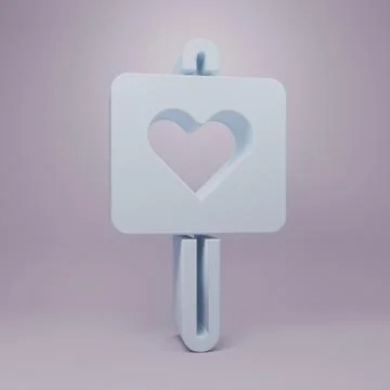 Grey Map pointer with heart icon isolated on purple background. Valentines .. Stock Illustration