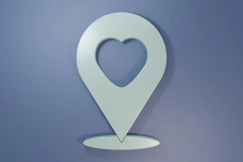Grey Map pointer with heart icon isolated on purple-blue background. Valent.. 스톡 사진