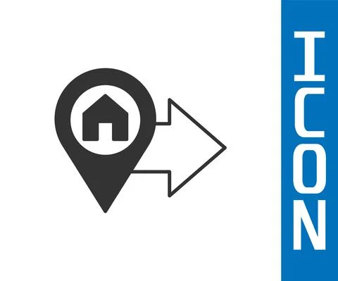 Grey Map pointer with house icon isolated on white background. Home location Stock Illustration