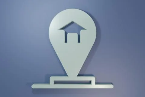 Grey Map pointer with house icon isolated on purple-blue background. Home l.. Stock Photos