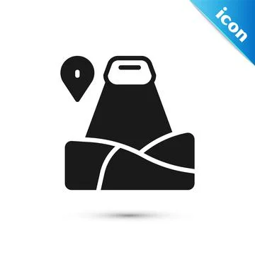 Grey Map pointer with mountain icon isolated on white background. Mountains 스톡 일러스트