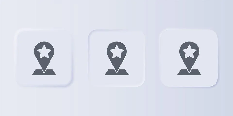 Grey Map pointer with star icon isolated on grey background. Star favorite .. Illustrazione stock