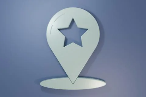 Grey Map pointer with star icon isolated on purple-blue background. Star fa.. 스톡 일러스트