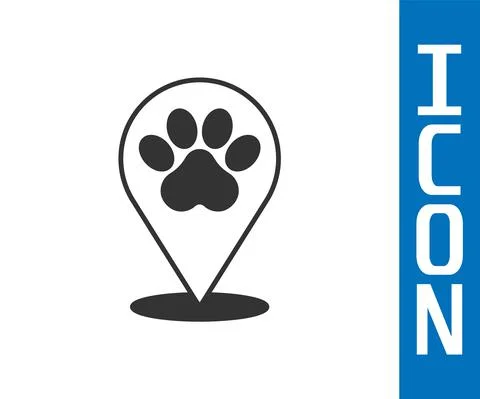 Grey Map pointer with veterinary medicine hospital, clinic or pet shop for Stock Illustration